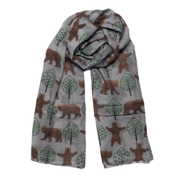 Fine wool scarf with bears (grey)