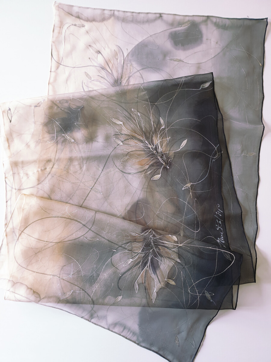 Silk scarf in beige and grey tones 1 Silk scarf in beige and grey tones