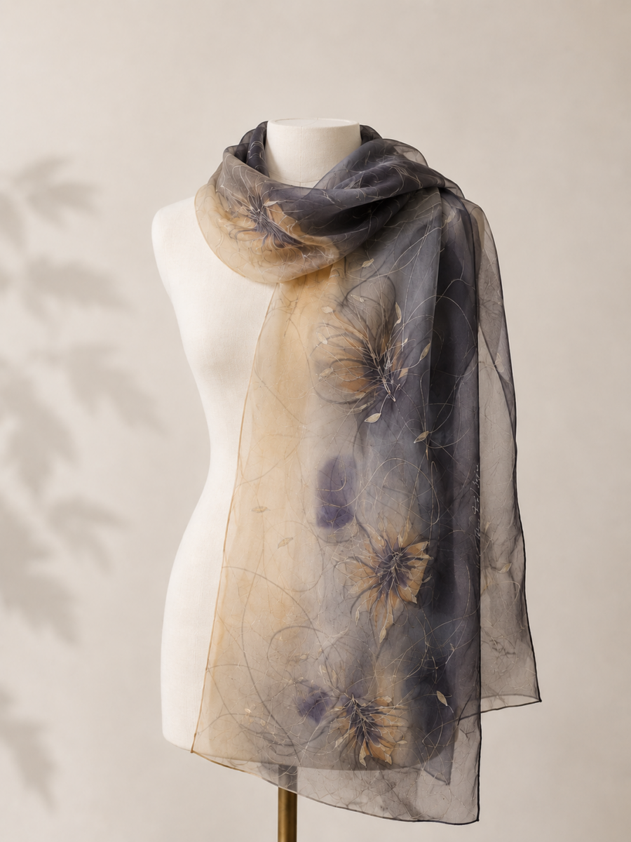Silk scarf in beige and grey tones 2 Siidsall beežides ja hallides toonides